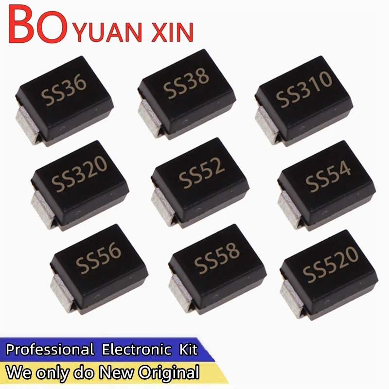 50Pcs SMD Schottky Barrier Rectifier Diode SK14 SS320 SS56 SS54 SS32 SS22 SS54BF SS210 2A 40V 50V 60V 80V 30V 20V SMB DO-214AA