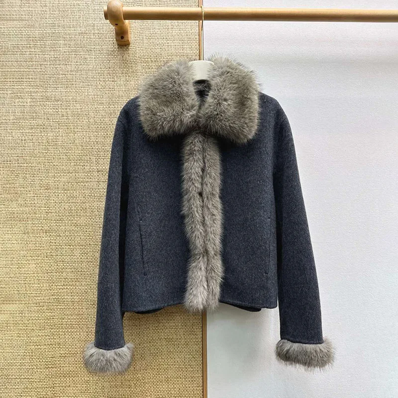 Women's Eco-Friendly Wool-Collared Reversible Wool Coat, Fashionable and Elegant Short Coat, Jacket, 2026, New Arrival, Y2K