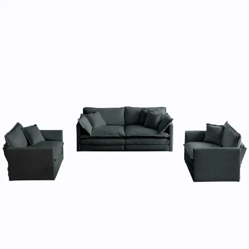 3-Piece Sofa Set with Arm Pillows and Toss Cushions, Includes 2 Arm Chairs and One 2-Seat Sofa, Gray Chenille Upholstery