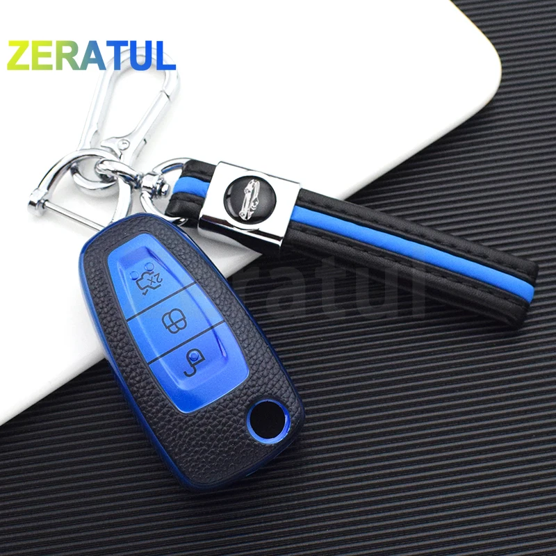 TPU Leather Car Folding Key Case Cover Bag Shell Fob for Ford Focus C-Max S-Max Galaxy Mondeo Ranger Transit Tourneo Custom