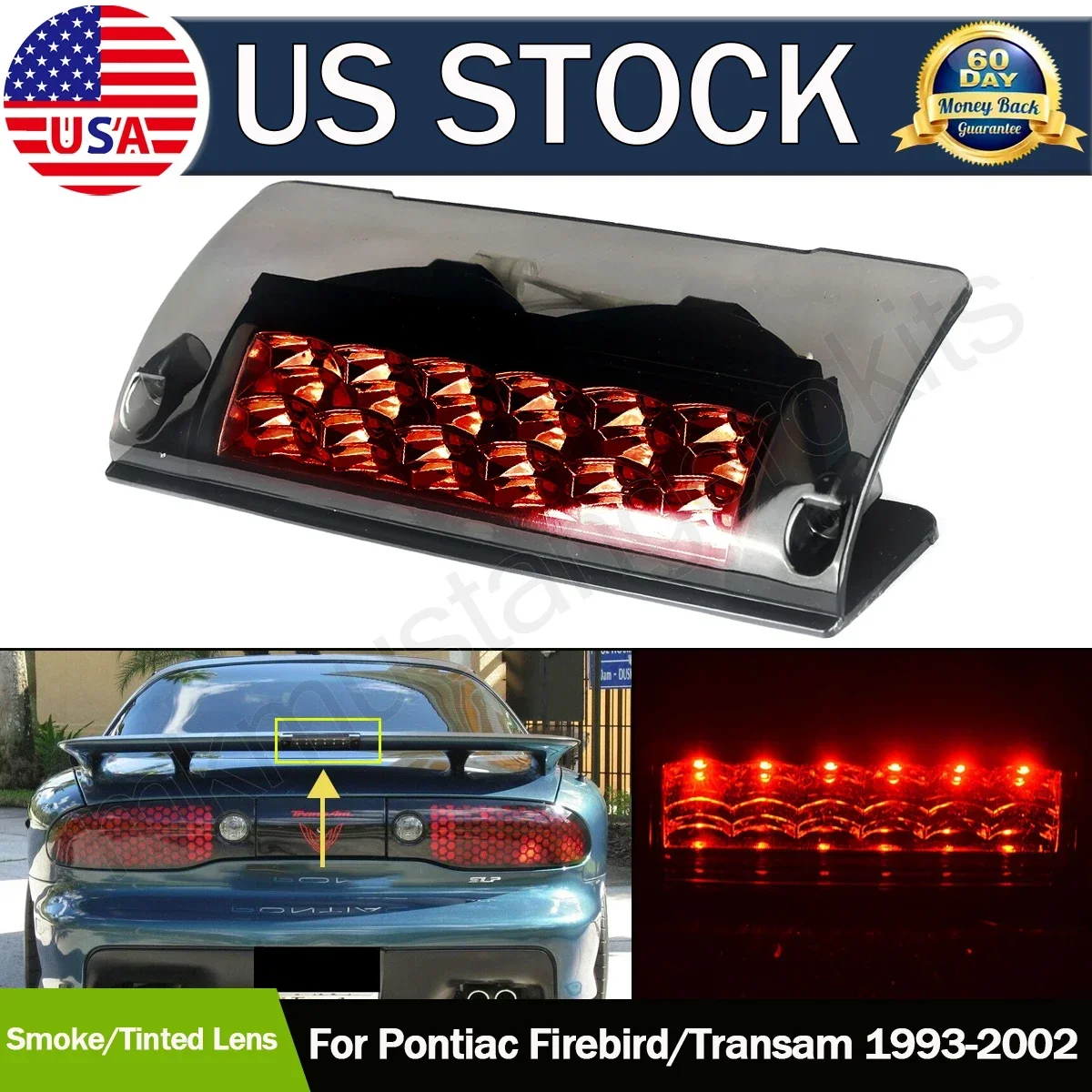 For 1993-02 Pontiac Firebird Trans Am WS6 Third Brake Lamp Smoked Lens 19179355