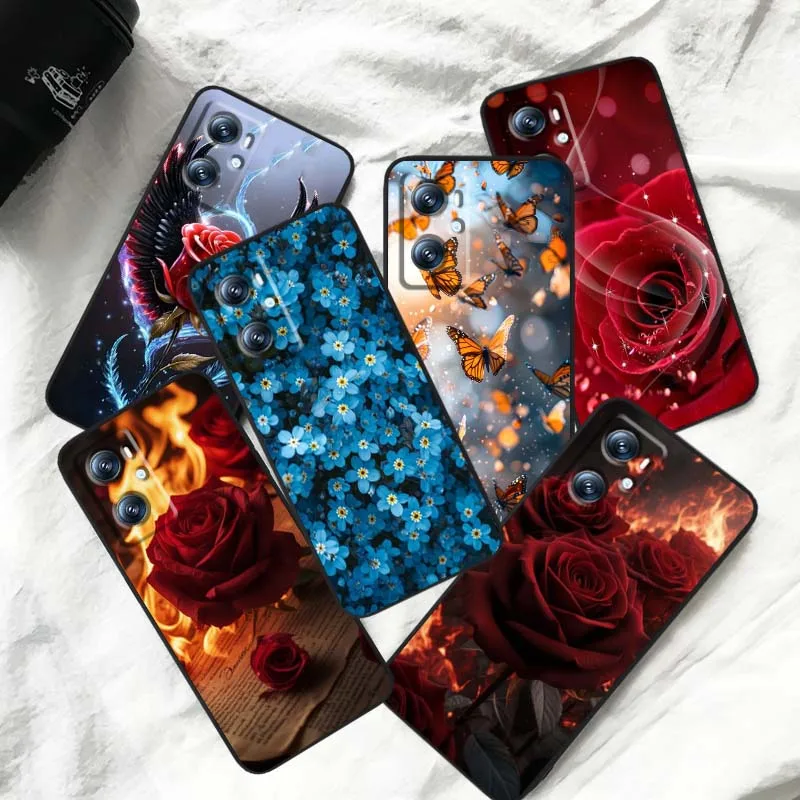 

Art Butterfly Rose Flower For OPPO Reno 7 A96 A40 A58 5 6 Realme GT A74 A78 Neo2 A74 A78 Find X5 X3 X7 X8 Black Phone Case