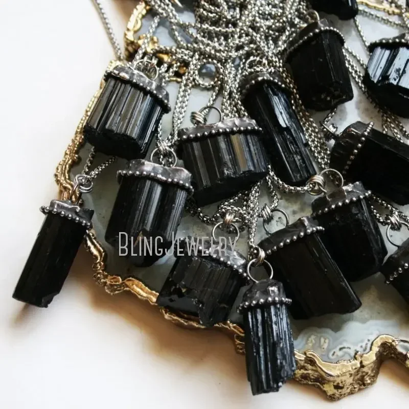 10pcs Black Tourmaline Collar Arcane Crystal Necklace Statement Goth Vampire Witch Wicca Witchcraft Stainless Steel Emo Jewelry