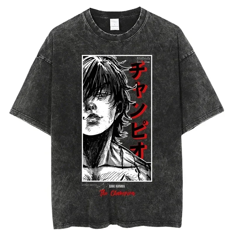 

Anime Grappler Baki Hanma T Shirts Unisex Harajukkuu Streetweaarr Fashion Washed T-Shirts 100% Cotton Summer Clothes Casual Wear