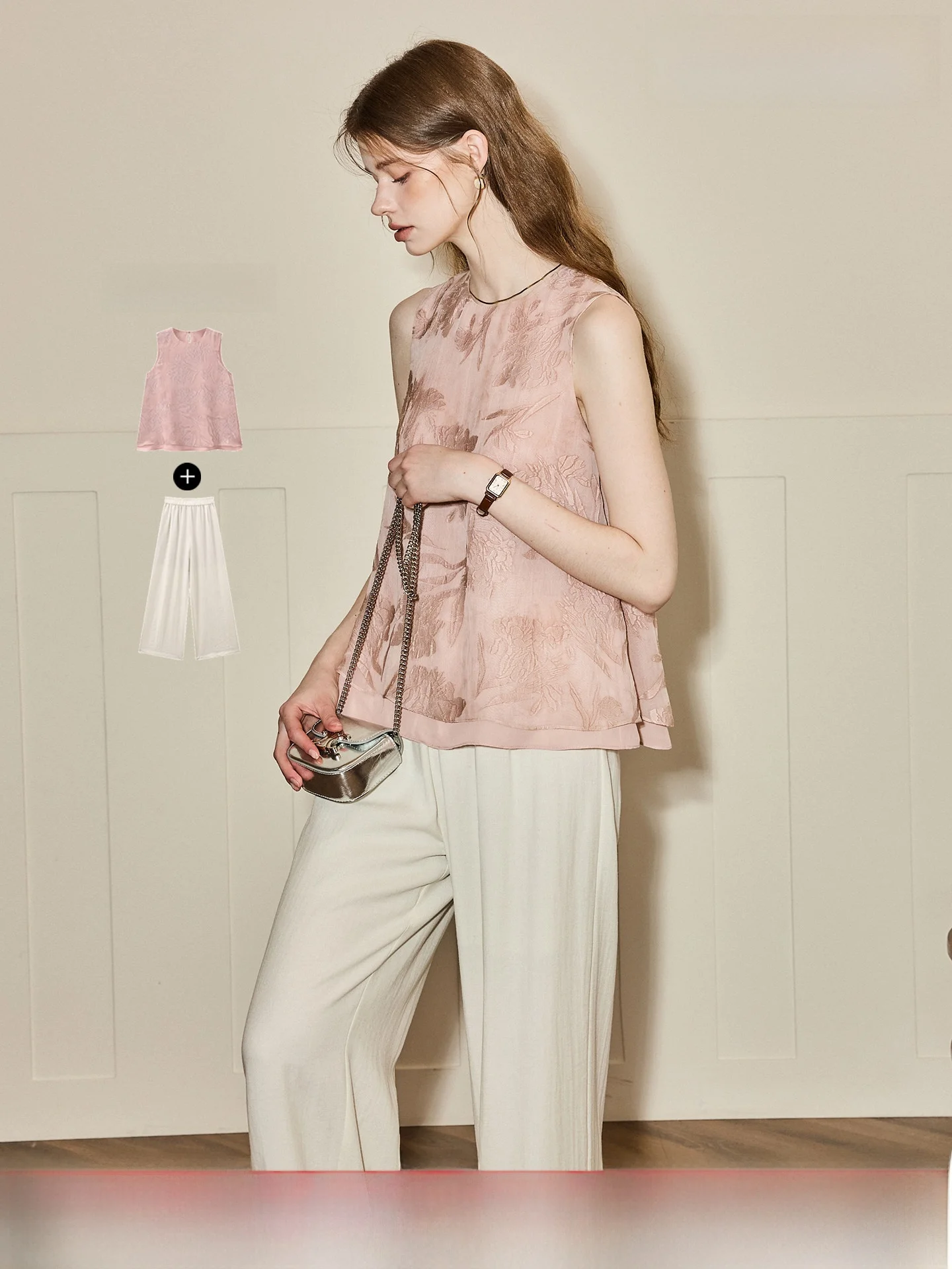 

White Floral Embroidery Sleeveless Top And Wide Leg Pants Set Elegant Style Summer Outfit for Traveling Slimming Effect