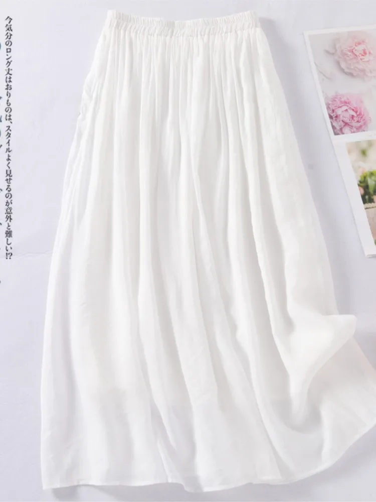 กระโปรงทรงเอวสูงผ้าเนื้อยืดลายดอกไม้ปักสำหรับผู้หญิง แฟชั่นฤดูร้อนทรงหลวมจีบระบาย