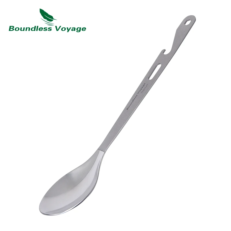 Boundless Voyage Picnic Titanium Spoon, Outdoor Travel Camping Tableware Kitchen  Flatware Titanium Spoon With Bottle Opener