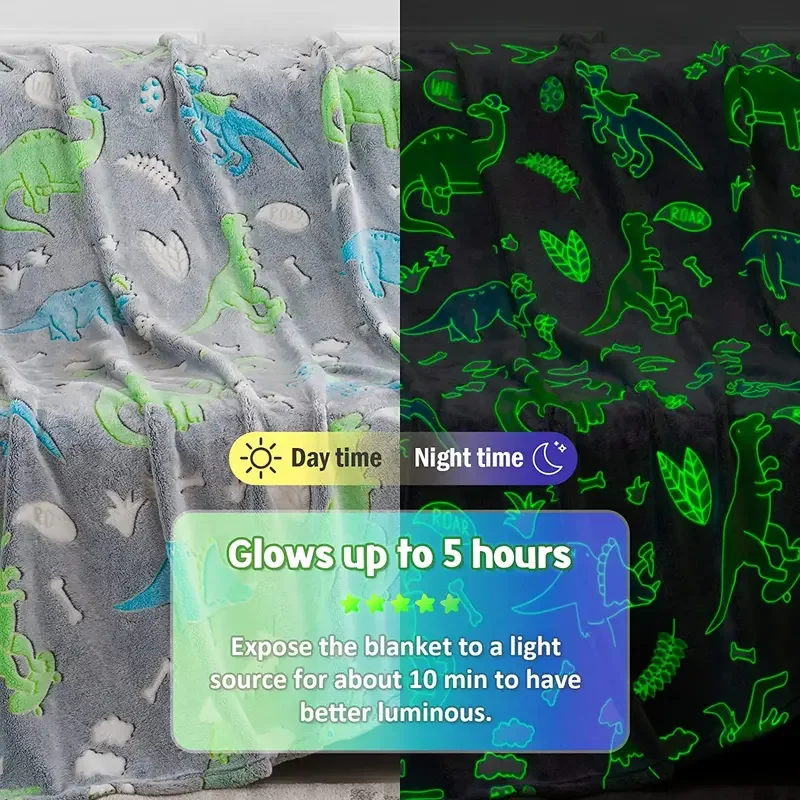 Luminous Unicorn Dinosaur Throw Blanket for Girls Boys Plush Flannel Blanket Christmas Tree Glow in the Dark Super Soft