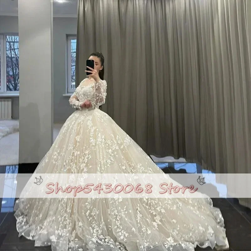 Robes de mariée élégantes en dentelle 3D, robe de mariée à manches longues, appliques vintage, mariage, quoi que ce soit, 2024