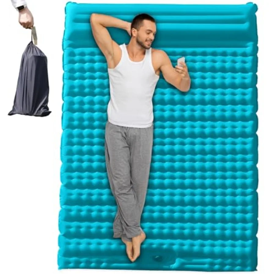 

Double Sleeping Pad - Self Inflating 4" Extra-Thick for 2 Person with Pillow Built-in Foot Pump Inflatable Sleeping Mat for Bac