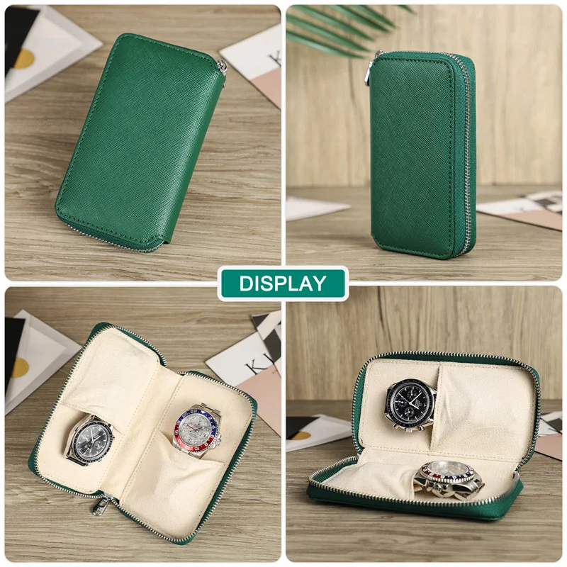 CONTACTS FAMILY 4 Colors Portable Organizer Bag Holds 2 Watch Genuine Leather 2 Slot Watch Box Luxury Pouch with Zipper