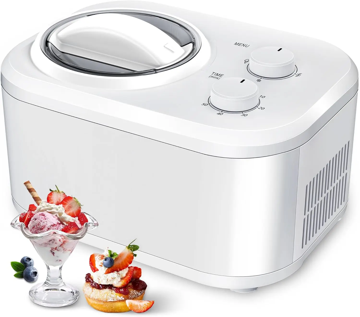 1.1 Quart Ice Cream Maker Machine with Built-in Compressor, Fully Automatic, No Pre-freezing, 2 Buttons Control, 1 Hour Keep-coo