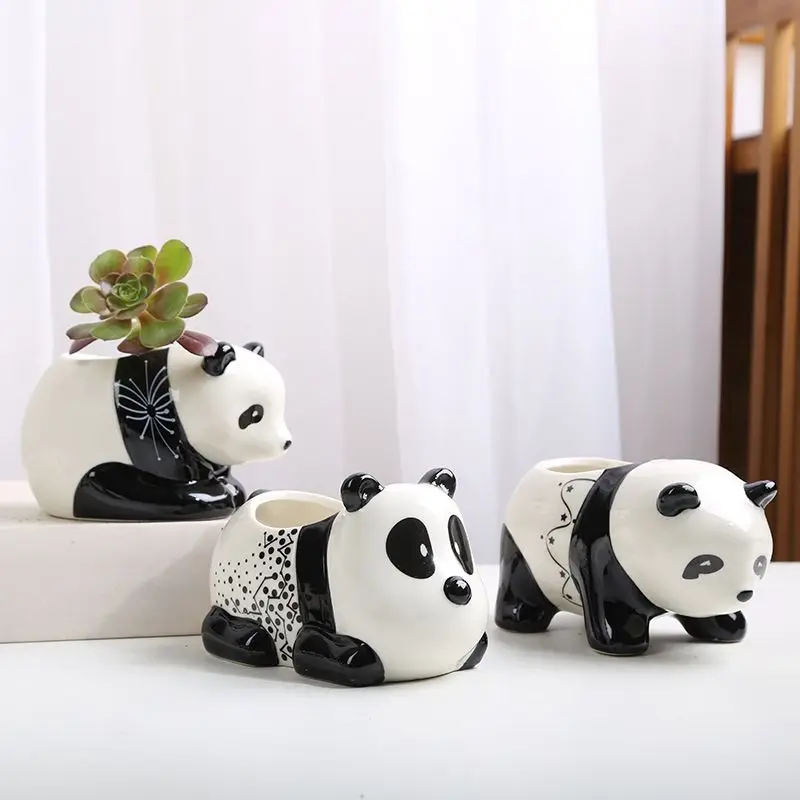 Creative Ceramic Flower Pots New Niche Cartoon Pandas Personalized and Cute Flower Pots Small and Cute Desktop Decoration