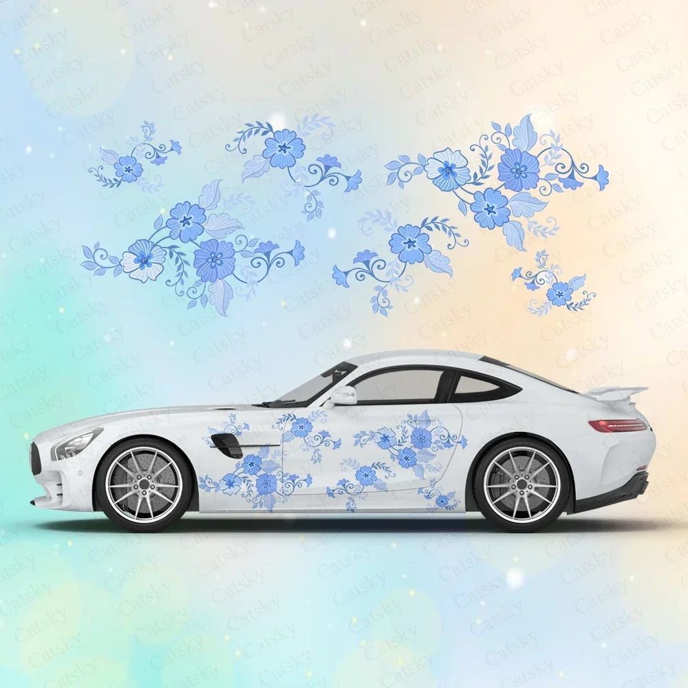 

Chinese Blue Floral Large Car Stickers and Decals Car Body Stickers Car-Side Decals Waterproof Car Vinyl Stickers