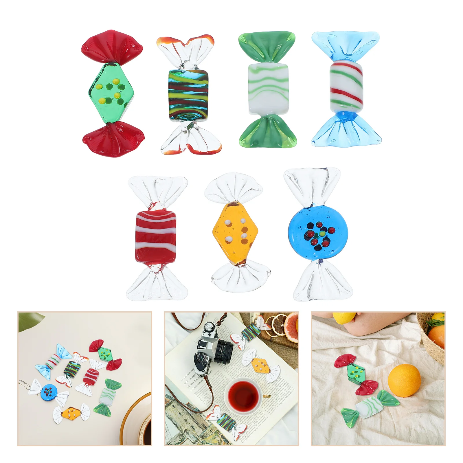 

7Pcs Candy Photo Props Decorative Small Glass Candies for Aesthetic Home Decor Cute Party Decoration Festival Wedding Holiday