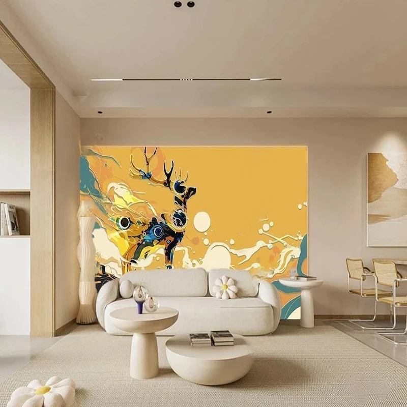 Custom Photo Mural Modern Abstract Cartoon Deer Pattern Chinese Style Wallpaper Home Decor Background For Living Room Bedroom