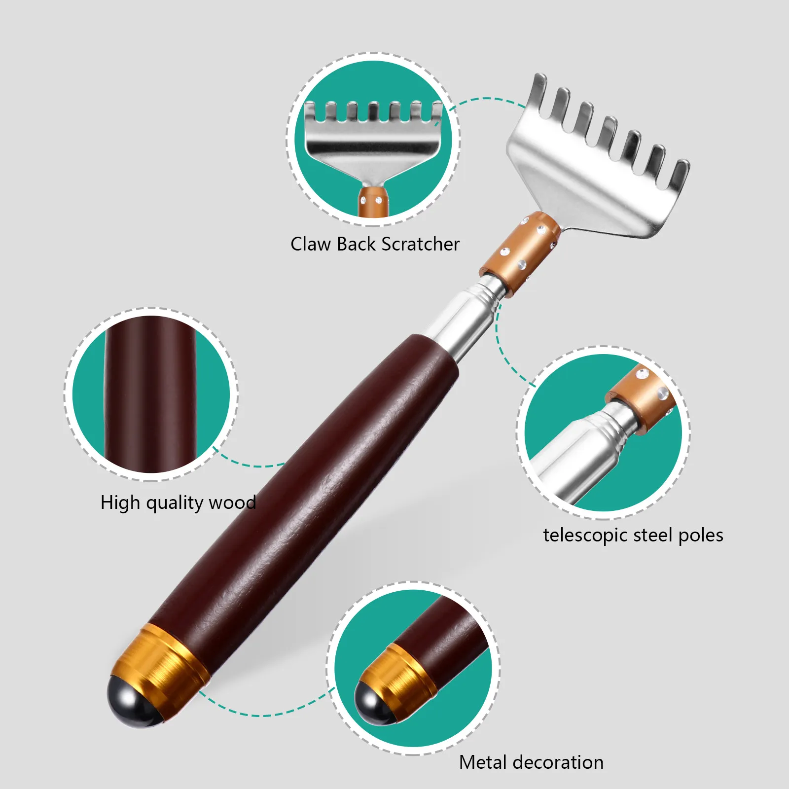 Telescopic Back Scratcher Wooden Extendable Scratcher Handheld Massager Tool Itch Relief Body Massage Backscratcher view 2