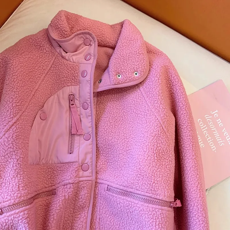 달콤한 일본 스타일 핑크 양털 재킷 루즈핏 가을 겨울 패셔너블 코튼 재킷 여성 남성용 코트