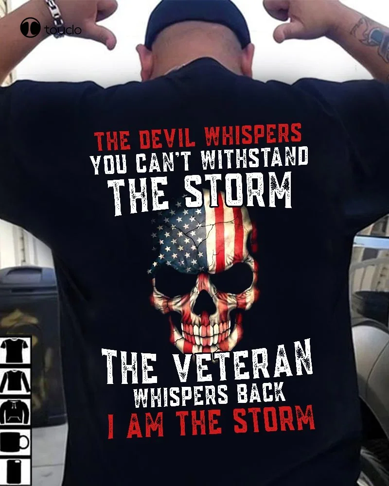 Veteran T-Shirt Backside Us Flag Skull Vintage The-Storm Unisex Tee Gift black t shirt