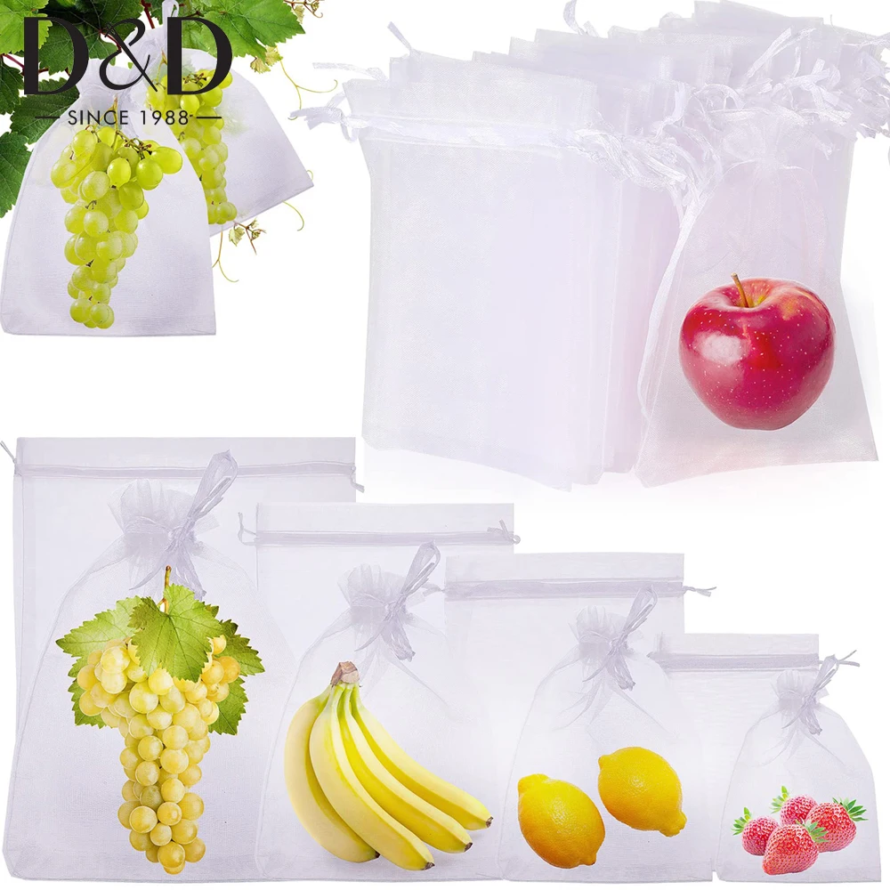 

50Pcs/Set Insect Prevention Net Nylon Bags With Drawstring White Fruit Cover Mesh Bag For Plant Fruit Vegetable Flower Trees