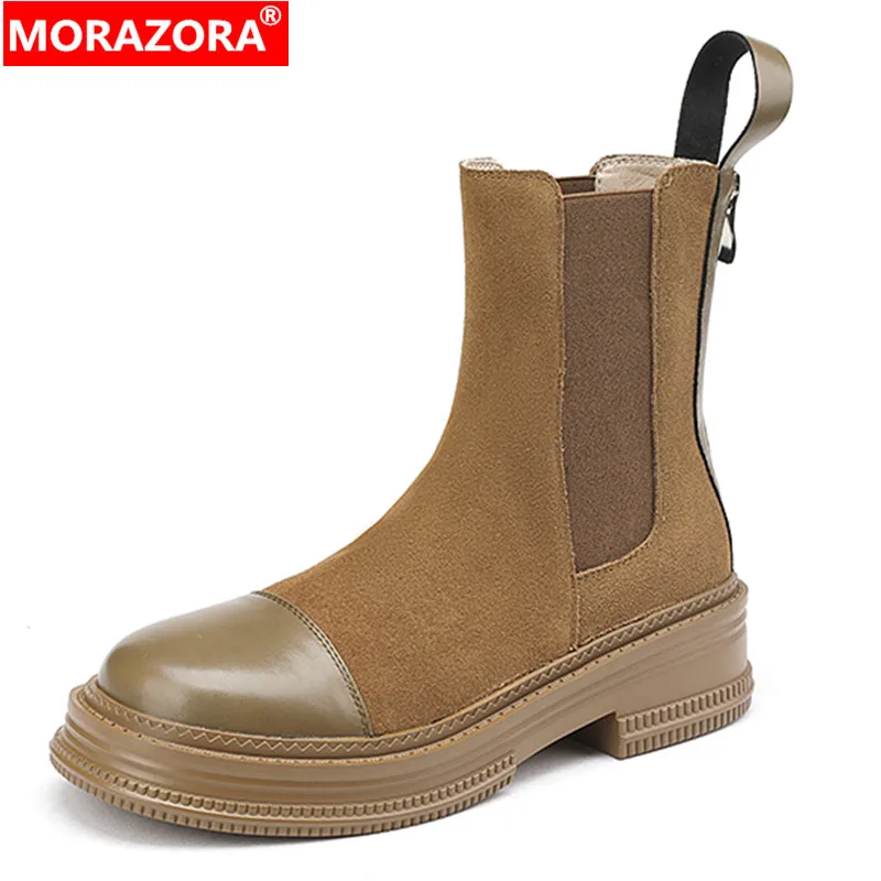 

MORAZORA 2024 New Size 34-40 Ladies Zipper Boots Platform Ankle Boots Winter Autumn Genuine Leather Women Boots