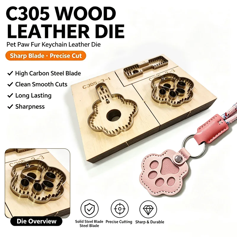 C305 Leather Crafting Knife Set with Flower Cat Paw Design High Carbon Steel Pet Memorial Keychain DIY Handmade Grooming Tools