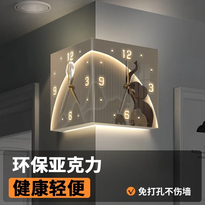 

Luminous elephant corner double-sided wall clock creative living room without punching corner clock mural light led yang corner