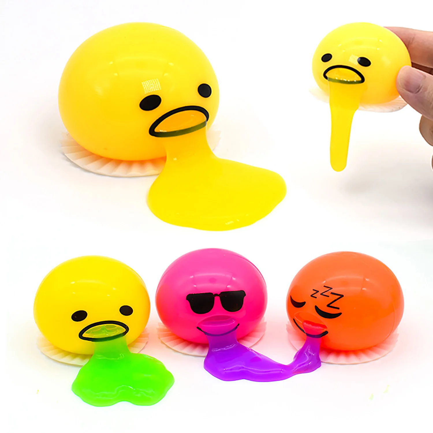 

4-piece set of vomiting egg yolk kneading music prank toy, funny, stress relieving and venting tool