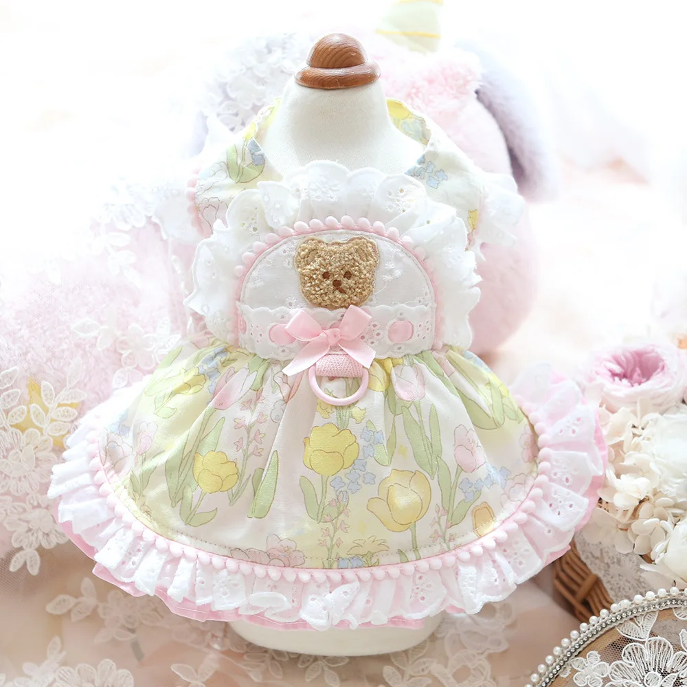 

Korean Pink Yellow Puppy Cats Clothing Cute Flower Print Dresses For Small Medium Dog Chihuahua Poodle Pet Clothes Coat Skirts