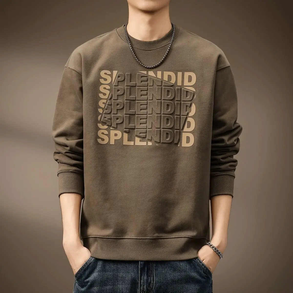 

Мужская толстовка American Sle Heavyweight с буквенным принтом, длинными рукавами, свободного кроя, больших размеров, осенне-зимняя, новая, базовая, с круглым вырезом горловины