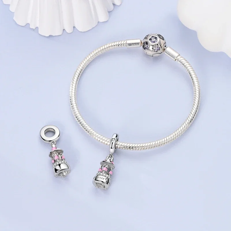 Charms Silver 925 Dreamy Pink Girl Music Box Pendants Fit Charms Plata 925 Original Bracelet Beads Women Jewellery Making Diy