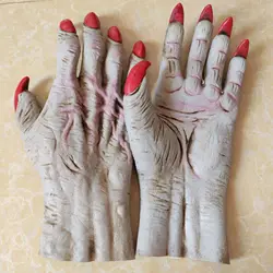 Scary Demon Hand Gloves for Men Women Witch Red Nail Ghost Paws Gloves Zombie Cosplay Masque Horror Halloween Costume Props