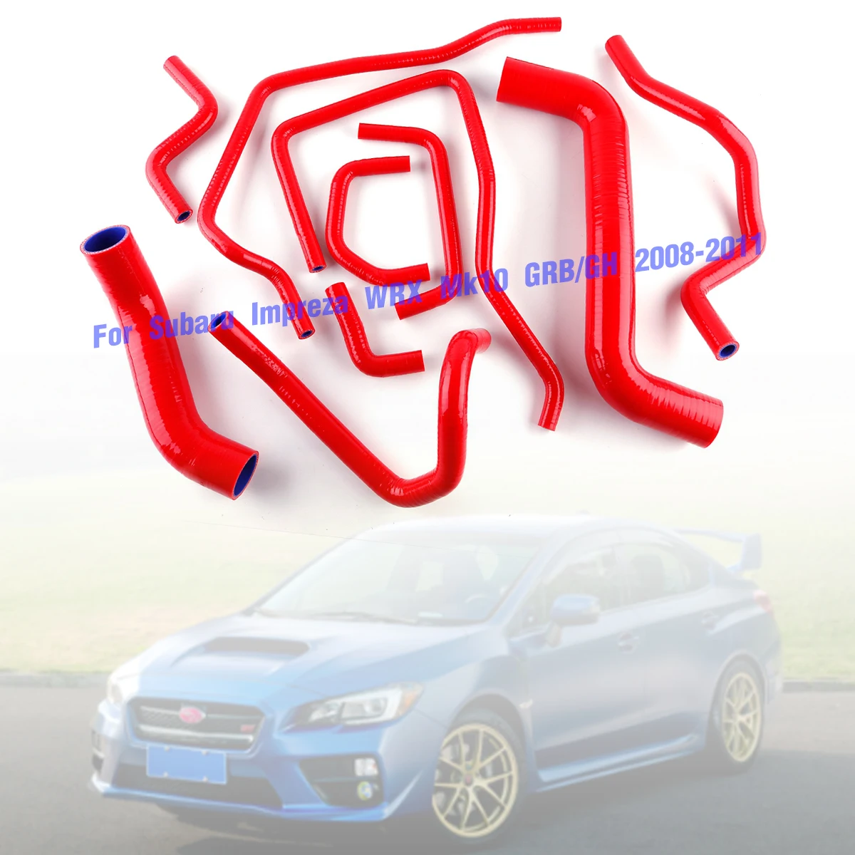 

10Pcs Red For 2008-2011 Subaru Impreza WRX/STI Mk10 GRB/GH Silicone Coolant Radiator Hose Kit 2009 2010