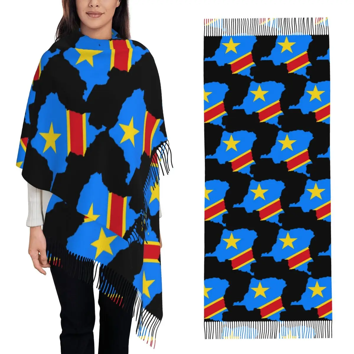 

Шарф с флагом Республики Конго, шарфы с кисточками для женщин, мягкие теплые шали и накидки, большая осенне-зимняя шаль