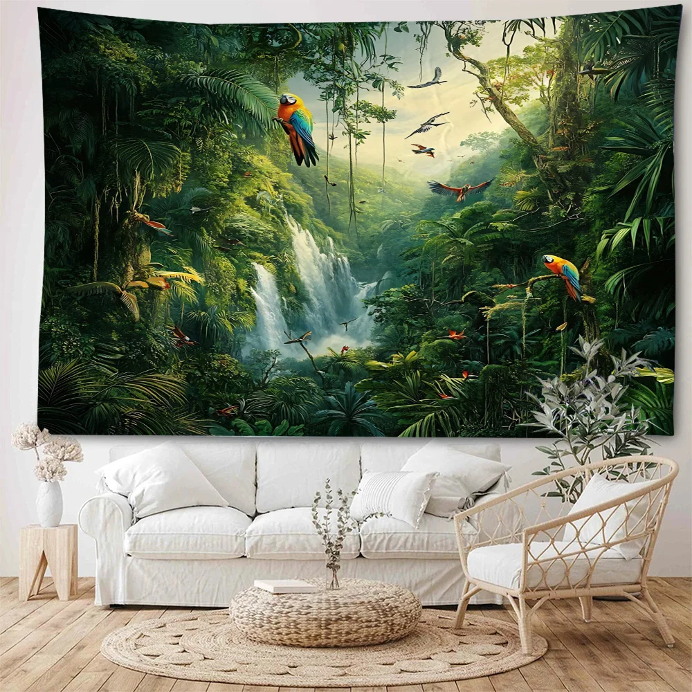 غامضة وغريبة الأمازون البدائية الغابات المناظر الطبيعية الديكور نسيج غرفة نوم المنزل خلفية الديكور نسيج