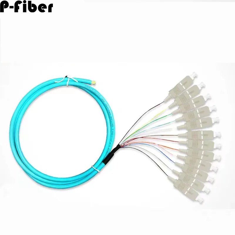 optical fiber pigtails 12 colored SC OM3 OM4 10 Gigabit multimode FC LC ST bundle pigtail aqua  P-fiber