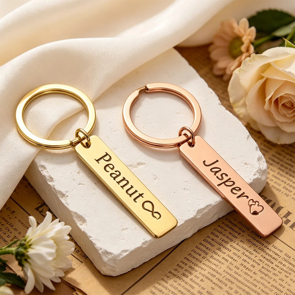 Customize Stainless Steel Name Phone Anti Loss Keychain Personalized Simple Car Fashion Keychain Men's And Women's Fashion Gifts