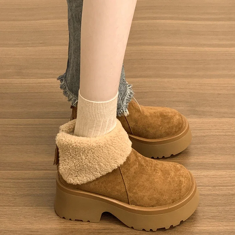 Winter Warm Plush Women Snow Boots Fashion Short Booties Comfort Thick Heel Cotton Shoes