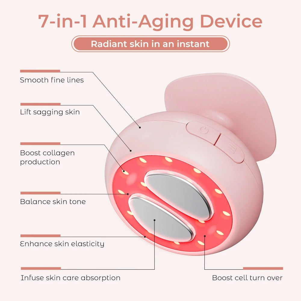 7 colori Terapia della luce Viso Anti-età Cura della pelle Dispositivo di bellezza Rughe Linee sottili Macchie scure EMS Microcorrente Massaggiatore facciale