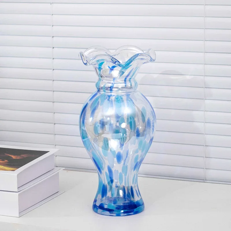 Nordic medieval colorful glass vase high-end art living room water flower arrangement French home