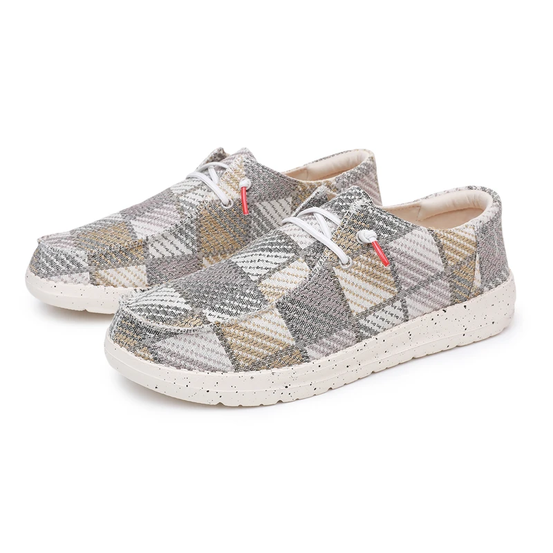 Trend Plaid Linen Men's Casual Shoes Summer Canvas Breathable Lighweight Flat Shoes Men Fashion Comfortable Slip-on Loafers Men