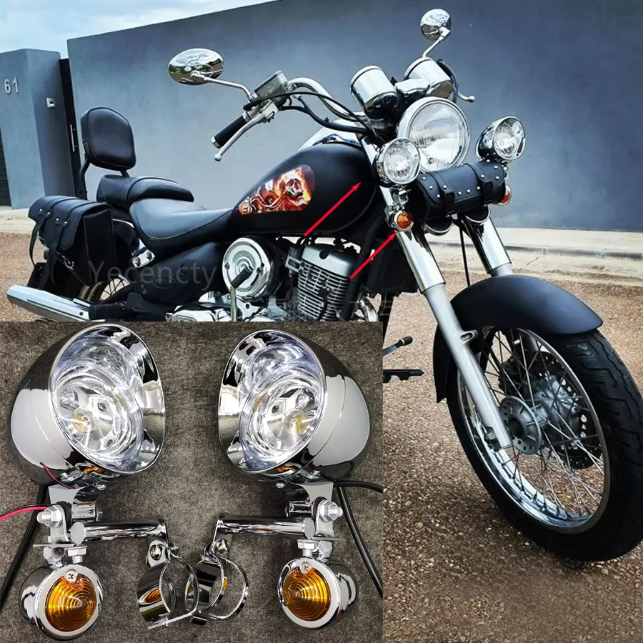 

Universal Motorcycle Headlight Passing Fog Lamp Turn Signals with Mounts Holder For Harley Honda Yamaha Kawasaki Suzuki Triump