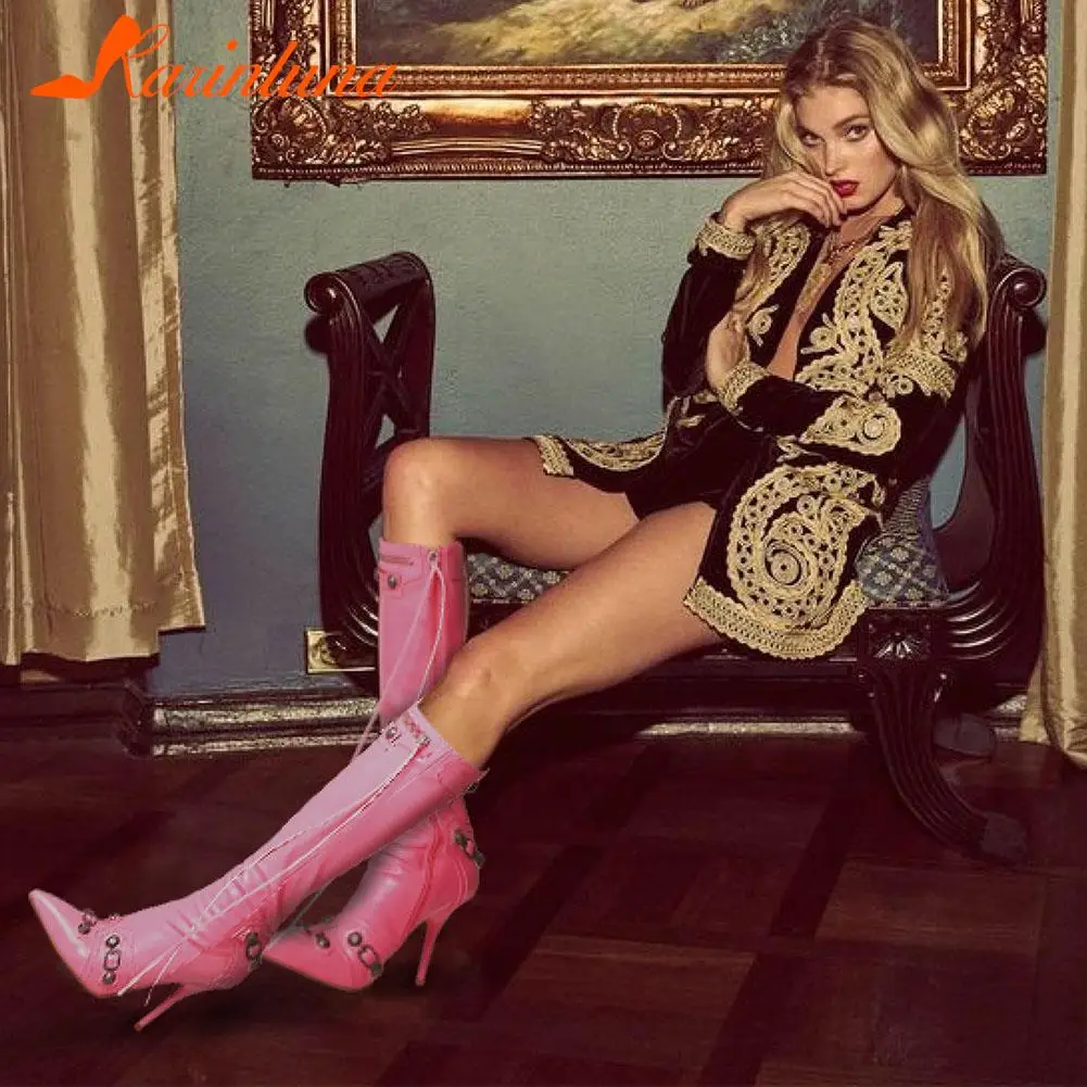 Sexy Knee High Boots 2022 Winter Boots Brand New Super High Thin Heels With Rivet Retro Fashion Cool For Women Summer Sandal images - 6