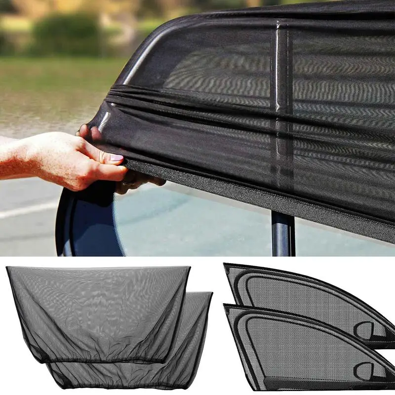 2pcs Car Window Screen Door Covers Front/Rear Side Window UV Sunshine Cover Shade Mesh Car Mosquito Net For Baby Child Camping