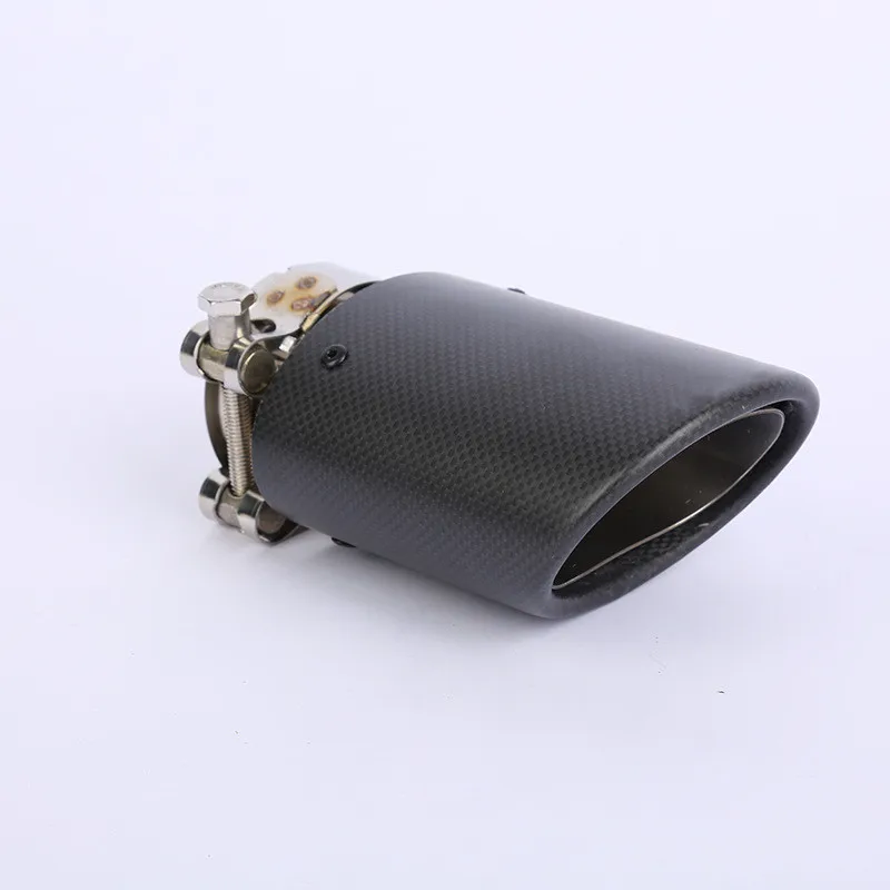 1 PCS Oval Slanted Car Exhaust Tips Carbon Fiber Exhausts Oval Pipes Car Stainless Black Muffler Pipe for Universal Double Tips