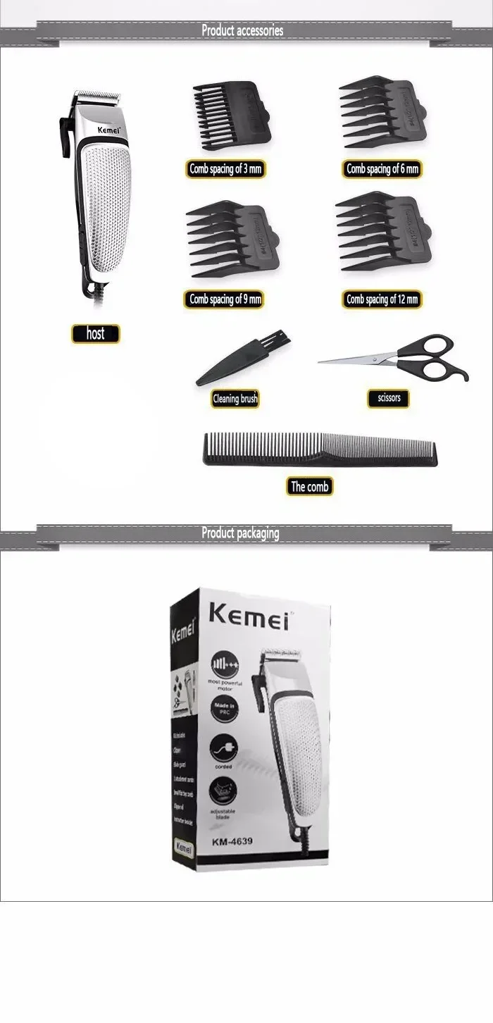 Kemei KM-4639 Elektrische Haarschneidemaschine Haarschneidemaschine Professionelle Trimmer Haushalt Geräuscharm Bart Maschine Körperpflege Haarschnitt Werkzeug – Detail 3