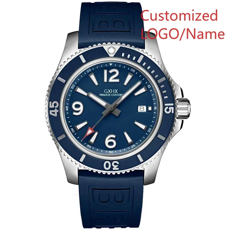 تخصيص الأزياء التلقائية ووتش الرجال الساعات الميكانيكية الفولاذ المقاوم للصدأ الفضة الأزرق الأسود السيراميك المطاط حزام #6