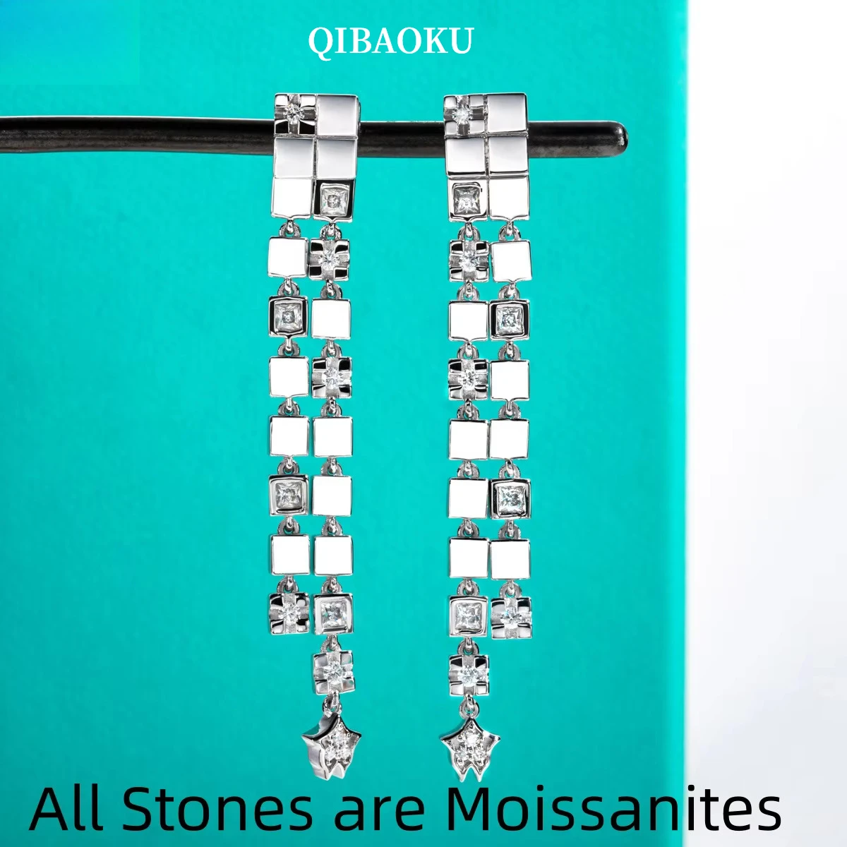 QIBAOKU Moissanite Drop Earrings S925 Sterling Silver D Color Lab Diamond Multifunctional Dangle Earrings for Women 2026