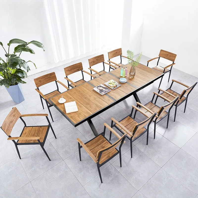 

！@Nordic Courtyard WPC Table and Chairs Minimalist Outdoor Leisure Furniture Weatherproof Anti-Corrosion Patio Dining Set