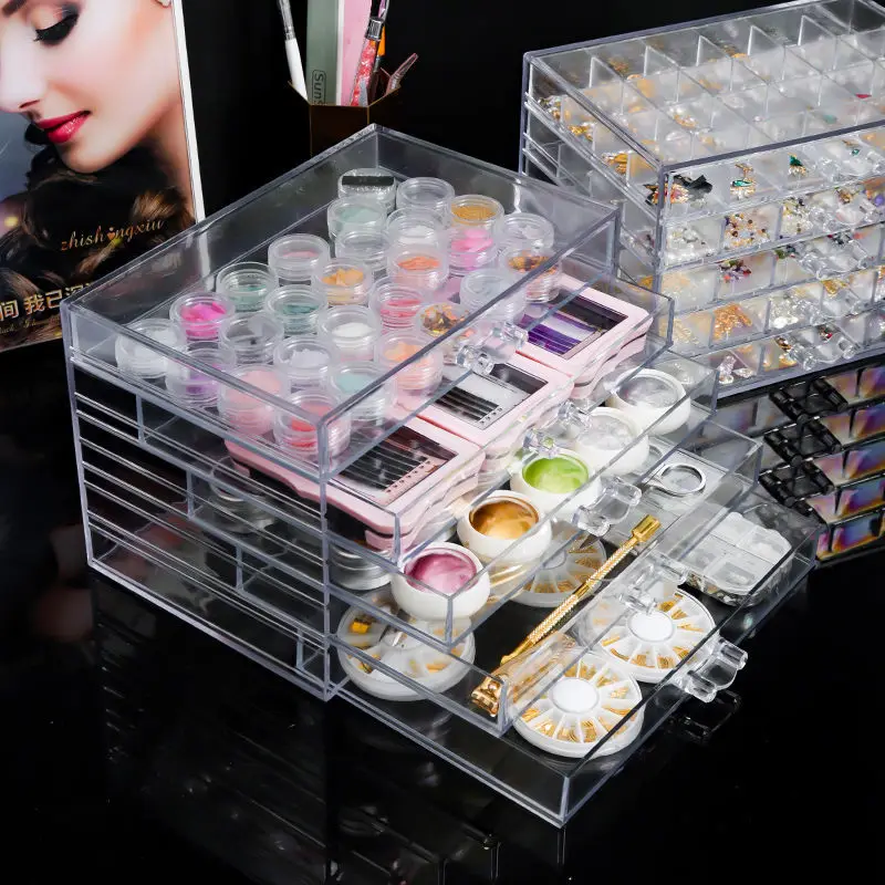 Jewelry Organizer Cosmetic Storage Box Organizer Nail Art Diamond Display Stand Drawer Transparent Acrylic Plastic Box Stackable